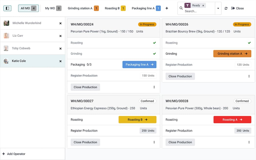 Odoo manufacturing planning interface